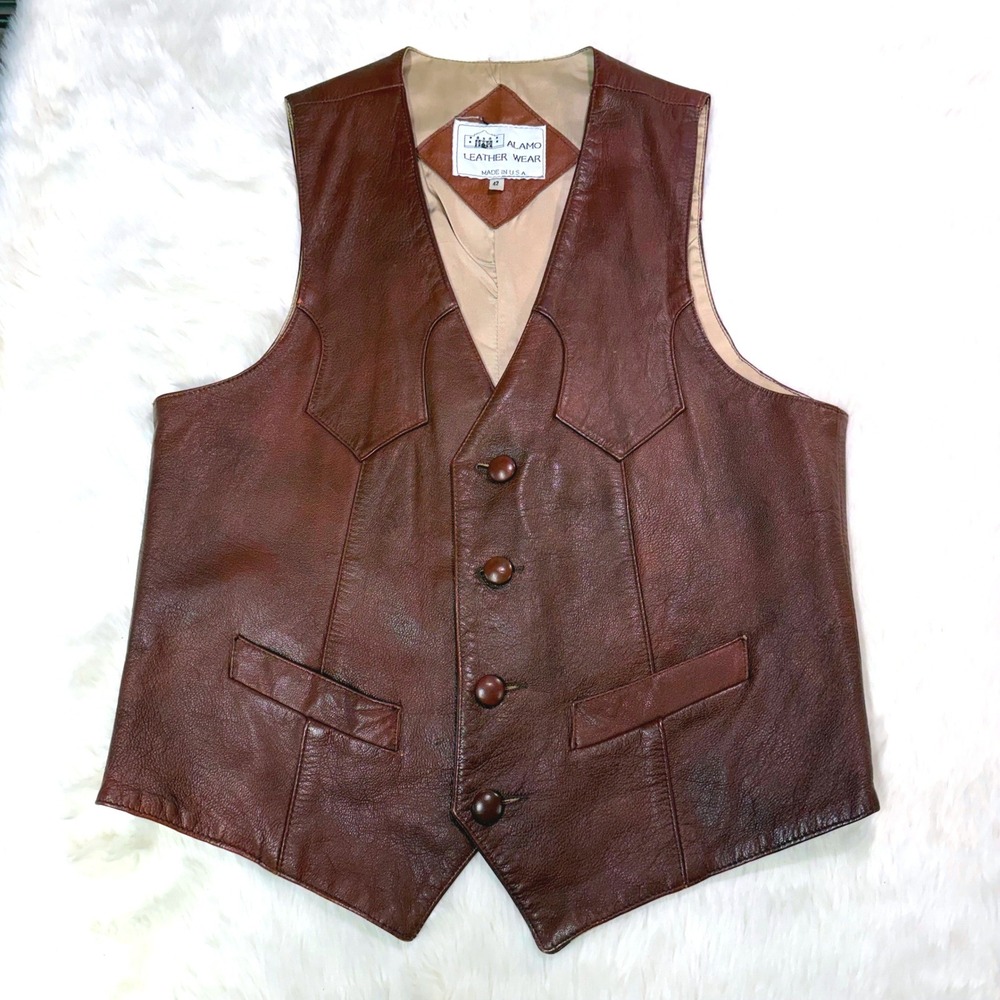 Alamo Leather Wear Vest Mens 42 Brown Vintage Western Cowboy Made in USA